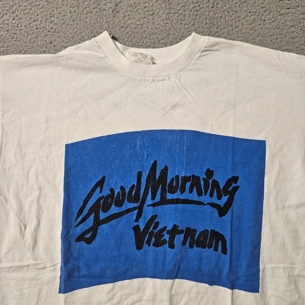 Vintage Good Morning Vietnam Saigon White T Shirt Movie Promo 70s Short Sleeve - Picture 3 of 10